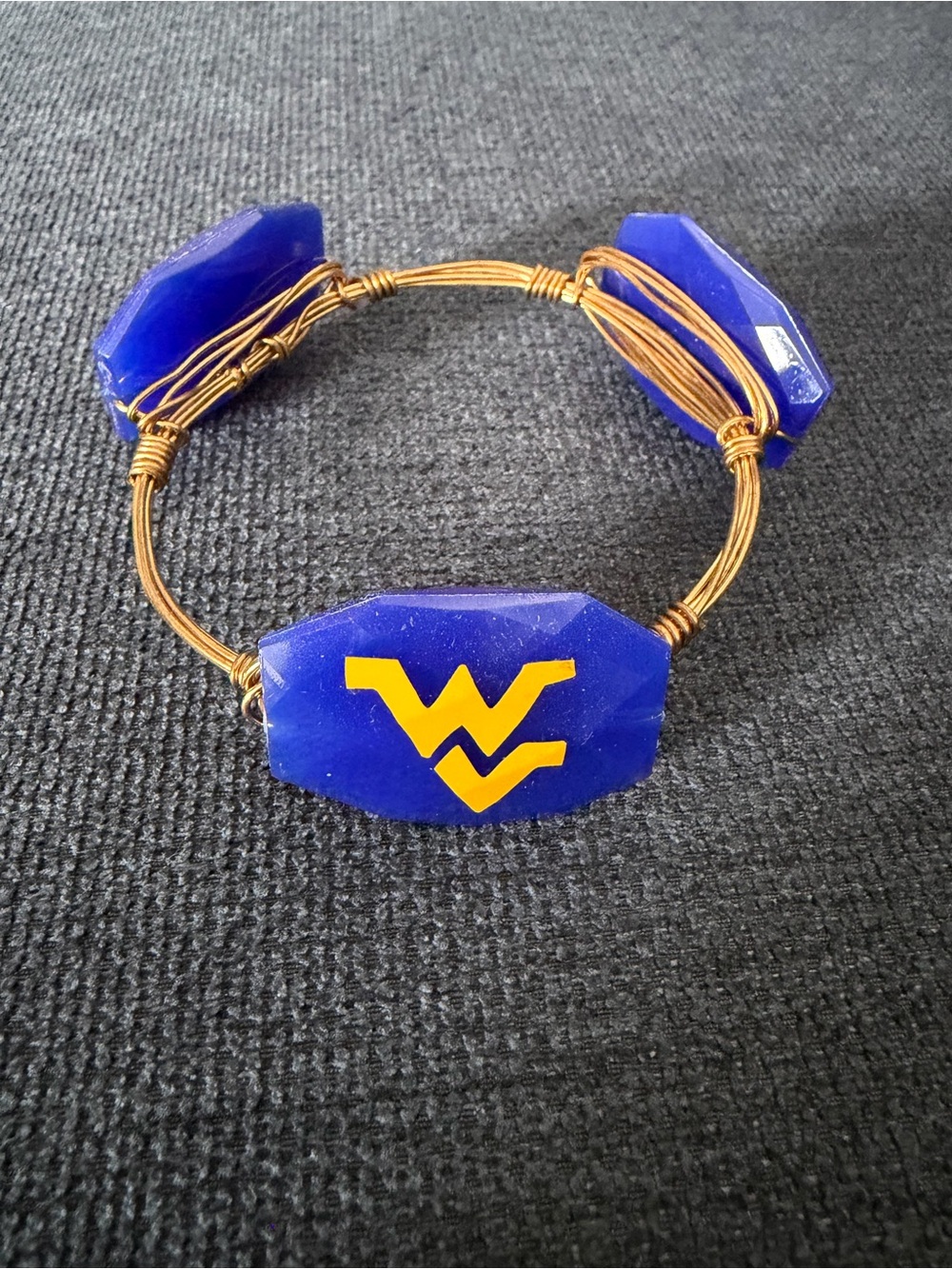 WVU bangle bracelet blue gold-tone wire flying WV Mountaineers